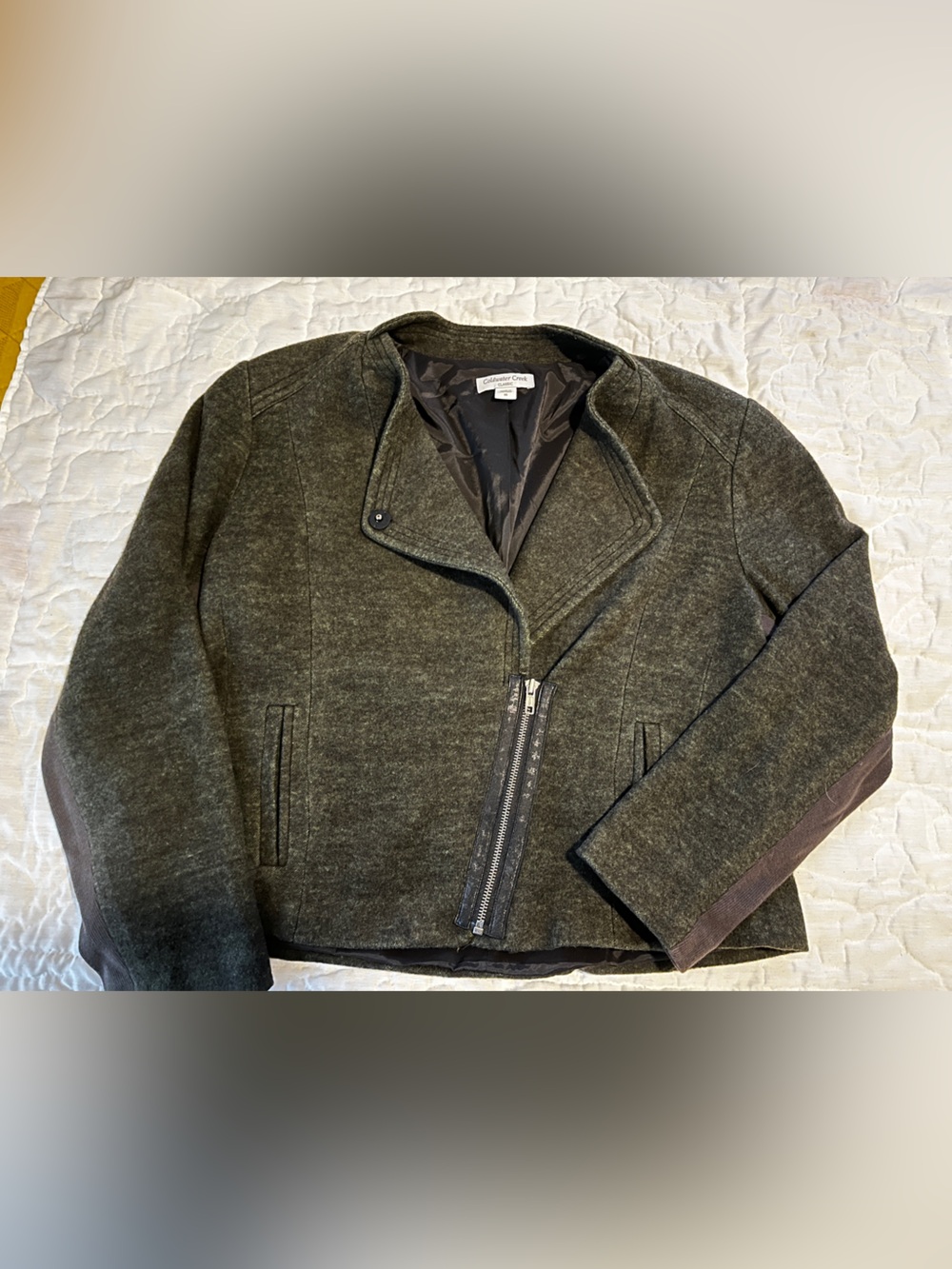 Coldwater Creek Women's Dark Olive Motorcycle Wool Jacket